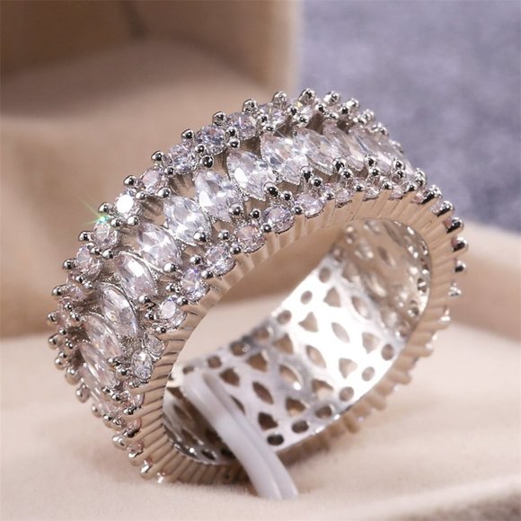 Fashion Dainty Marquis Round Gems Beautiful Eternity Rings for Women, PD168 - Picture 2 of 11